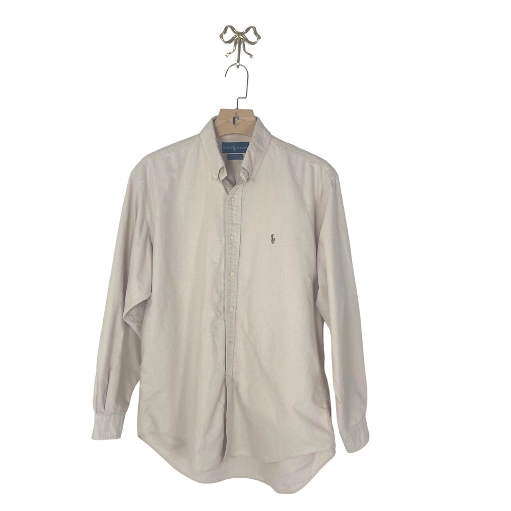 Polo Ralph Lauren Yarmouth Shirt Mens 16-35 Tan Beige Cotton Oxford Button Down